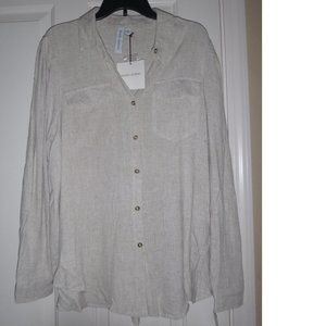 Grace + Karma Oatmeal  Long Sleeve Linen Blend Shirt Blouse Top Size 1X NWT